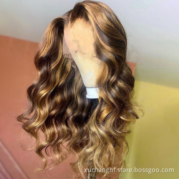 Glueless Highlight 36inch Water Wave Hair Wigs,Brazilian Virgin Lace Front Wig,Natural Pre-plucked Hairline Lace Frontal Wigs